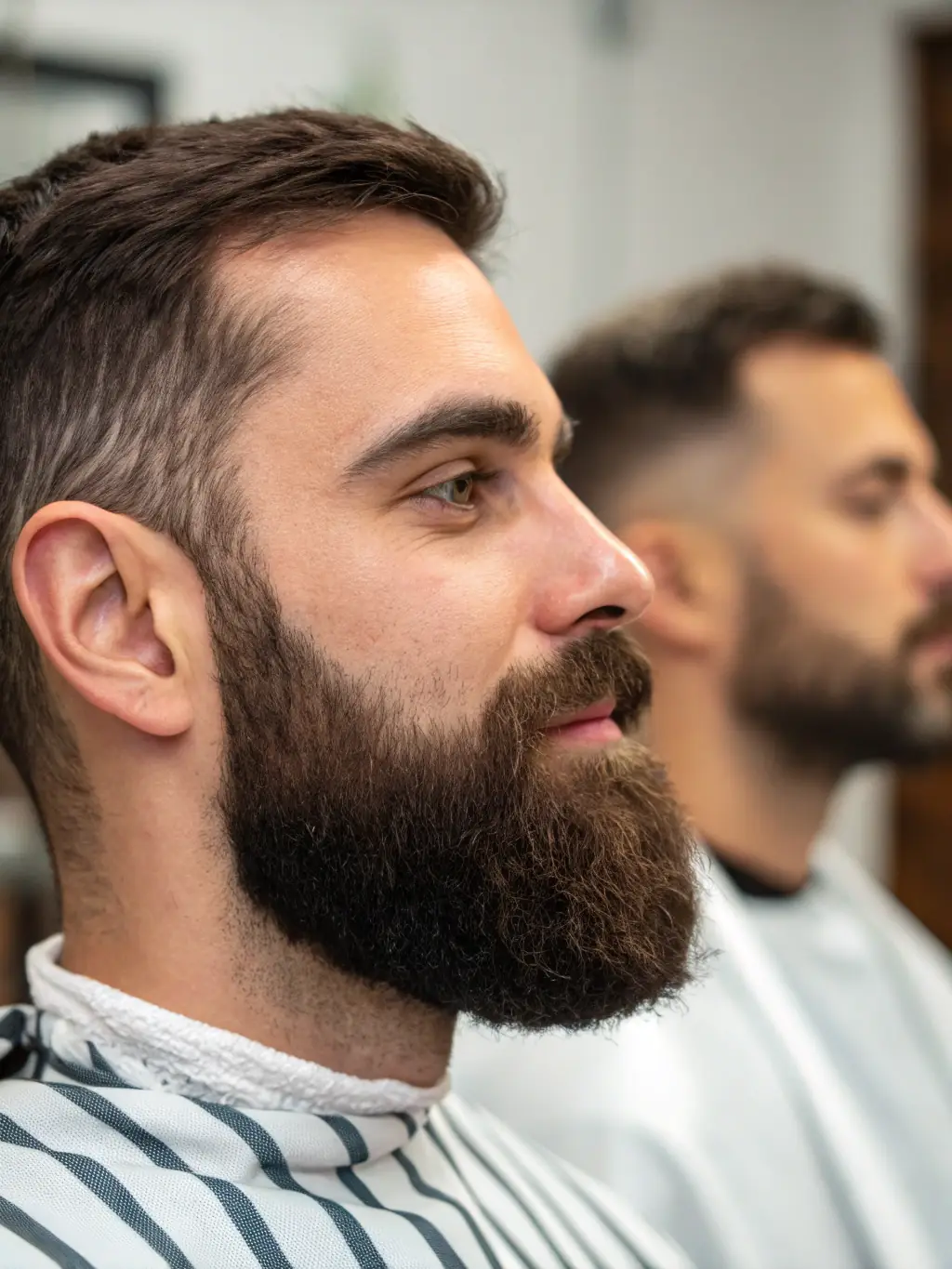 A before-and-after photo showcasing a client with a fresh haircut and a confident smile, highlighting the transformative power of a great grooming session at Authentic Cutz.