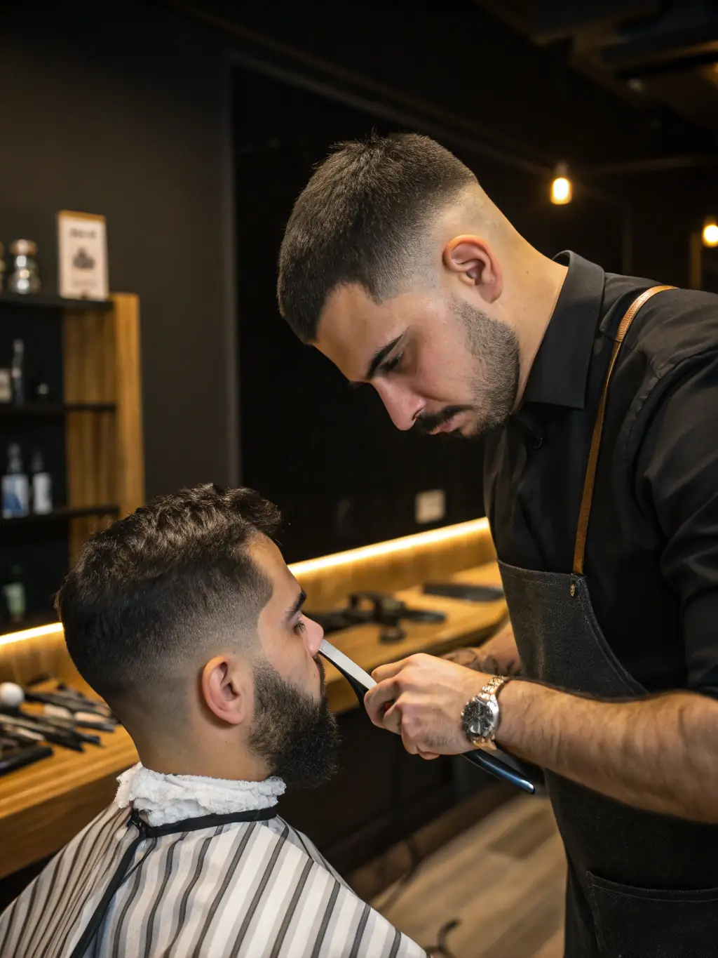 A collage of close-up shots showcasing the precision and detail in various services offered at Authentic Cutz, including haircuts, beard trims, and shaves.